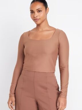 New Old Navy Powersoft Long Sleeve Crop Support Top In Rust Brown Size 3X
